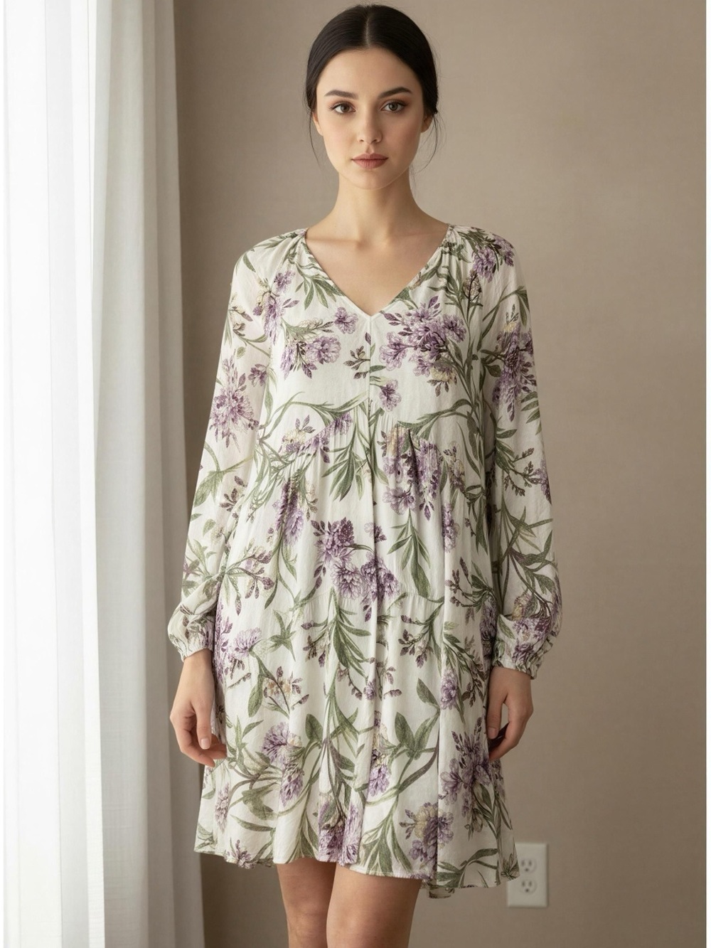 H&M Cream Dress with Lavender Floral Print